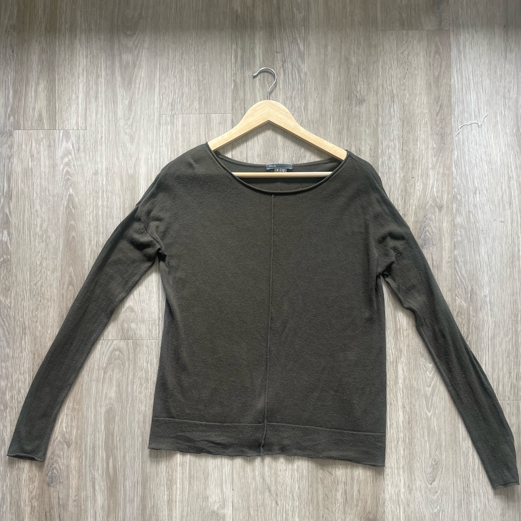 Vince Olive Green Lightweight Knit Long Sleeve Top Size S